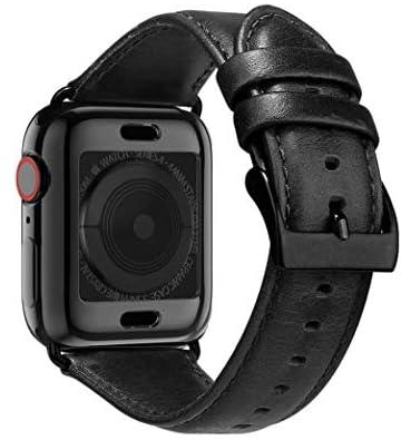 Generic Black Leather Band for Apple Watch 44mm 42mm with Protective Case