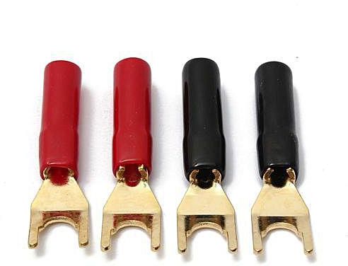 Universal Hot 4PCS Copper Gold Plated Tuning Fork Banana Y Spade Plug Adapter AV Audio Terminals Connectors For Speaker Cable Power