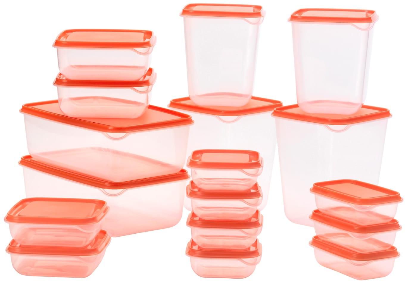 PRUTA Food container, set of 17 - transparent/orange