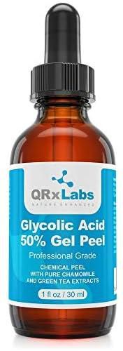 QRxLabs Glycolic Acid 50% Gel Peel With Chamomile And Green Tea Extracts - Professional Grade Chemical Face Peel For Acne Scars, Collagen Boost, Wrinkles, Fine Lines - Alpha Hydroxy Acid - 1 Bottle