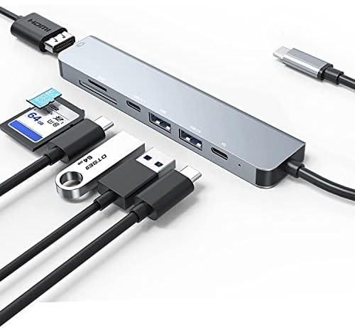 موزع USB C محول متعدد المنافذ 7 في 1 مع HDMI 4K وUSB 3.0، و2 نوع A وUSB-C للبيانات وشحن دي بي 100 واط، وقارئ بطاقات SD/TF، متوافق مع ماك بوك برو/ايروايباد واكس بي اس وكروم بوك وغيرها من اجهزة نوع C