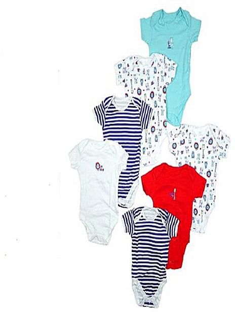 Universal Short Sleeve 7 Pack Baby Bodysuits - Boys Multicolour