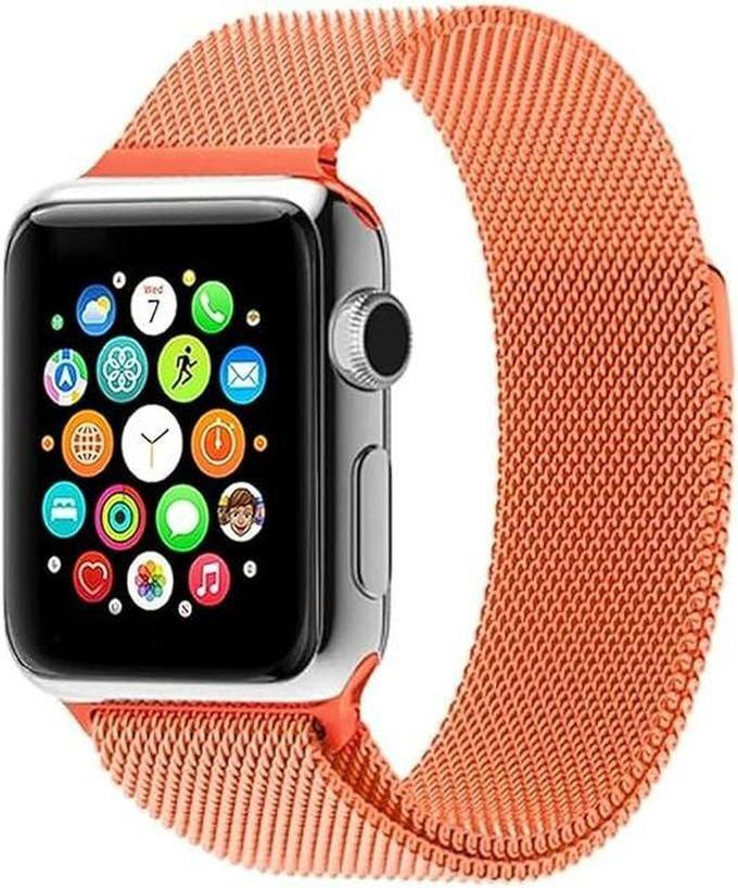Compatible With Apple Watch Band 42/44/45/49 Ultra, Stainless Steel Mesh Strap With Magnetic Clasp For Men Women, For Series 8/7/6/SE/5/4/3/2/1 (Orange)