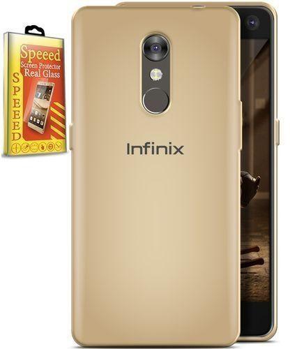 Speeed Silicon Cover For Infinix Hot S2 X522 -Gold + Speeed Glass Screen Protector