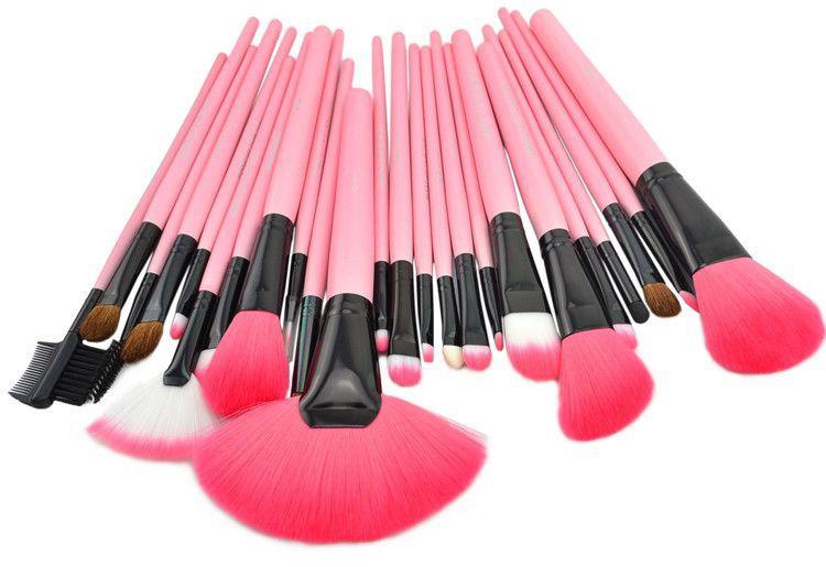 Professional Makeup Brush Cosmetic Brushes Kit Set with Folding PU Leather Bag [Pink ,24 pcs]