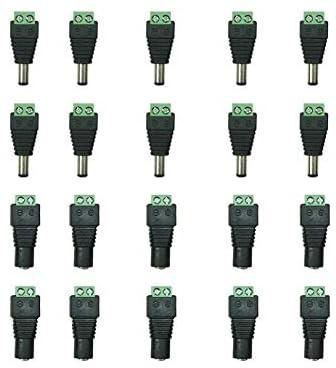 Tomvision DC Power Connector 10-pair Male and Female 2.1x5.5mm DC Power Jack Plug Adapter for 2-pin Led Strip CCTV Security Camera(10pair Male&Female Connector)