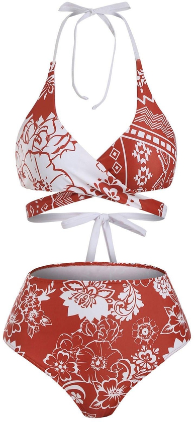 Floral Print Padded Wrap Bikini Swimwear - 3xl