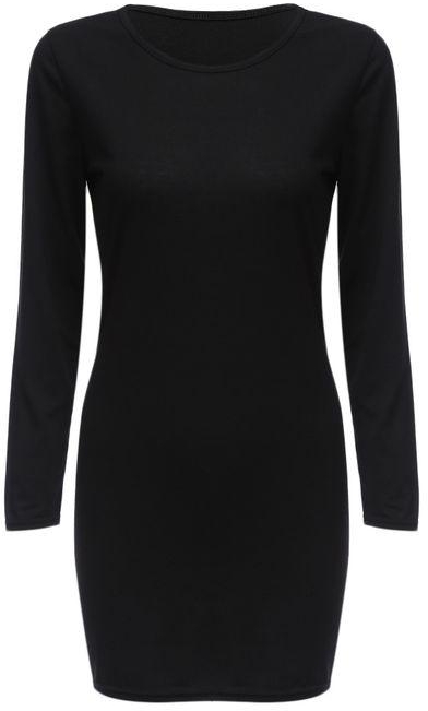 Fashion Fashionable Long Sleeve Round Collar Pure Color Knitted Women Dress - Black