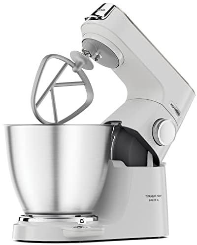 Kenwood Titanium Chef Baker XL, Kitchen Machine with K-Whisk, Stand Mixer with Kneading Hook, Whisk and 7L Bowl, KVL65.001WH, Power 1200W, White