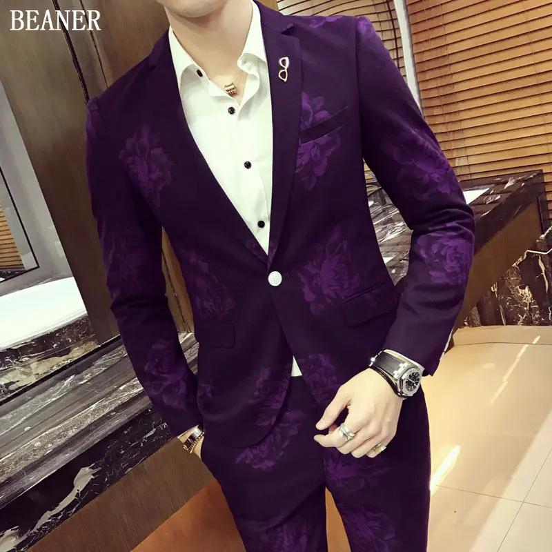 Party suit suit printing suit casual pants trousers two sets of Korean Slim