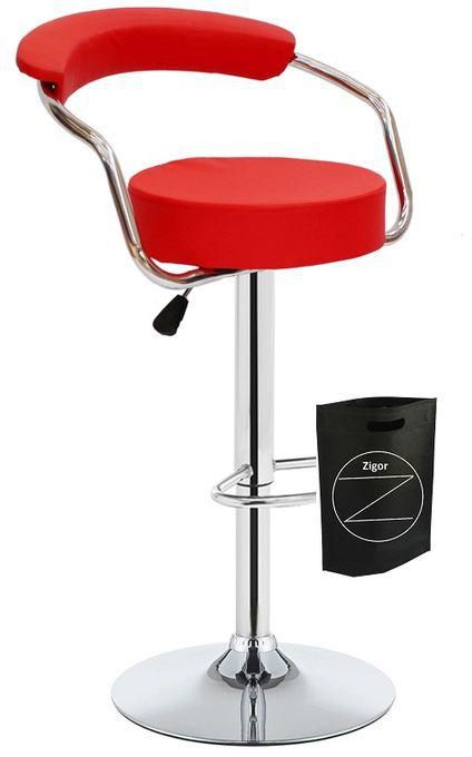 Leather Steel Adjustable Bar Stool Bar Chair-Red + Zigor Special Bag