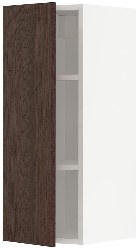 METOD Wall cabinet with shelves - white/Sinarp brown 30x80 cm