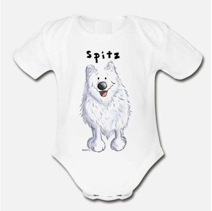 Smiling Spitz Dog Dogs Cartoon Gift Organic Short Sleeve Baby Bodysuit