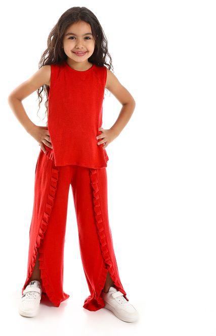 Kady Girls Solid Short Sleeves Candy Red Clothing Set
