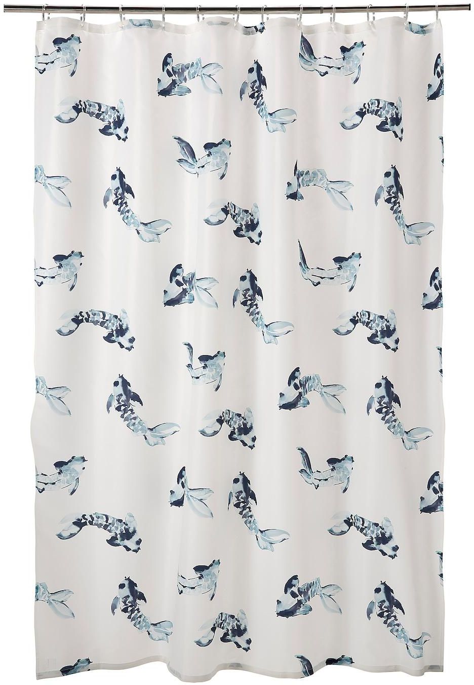 VATTENSJÖN Shower curtain - white blue/fish 180x200 cm