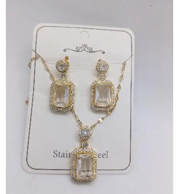 Rectangular Cubic Zirconia Jewelry Set- Gold