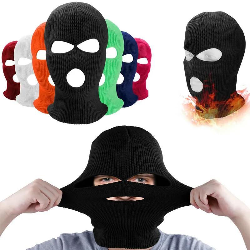 Ski Mask Knitted Face Cover 3 Hole Full Face Mask Autumn Winter Knit Cap for Ski Cycling Mask Balaclavas Hood Motorcycle Helmet Gift For Party