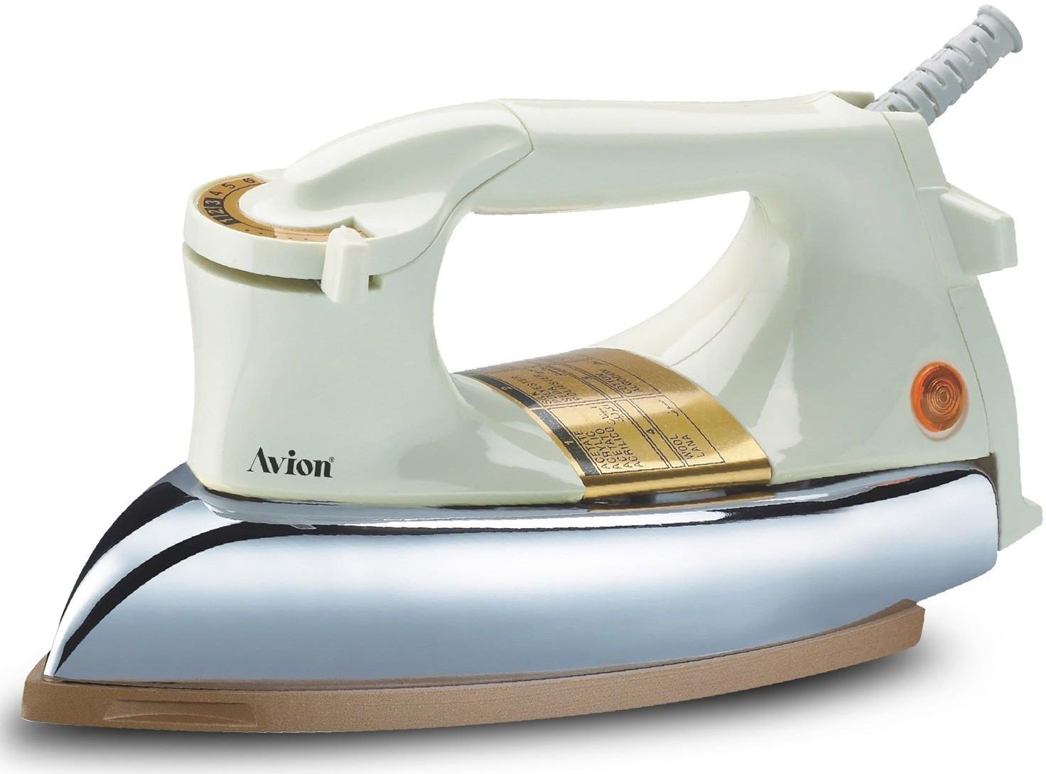 Avion 1200W Automatic Dry Iron, Electric Iron 60 Micron Ceramic Coated Sole Plate, Durable Automatic Weight Iron Box Auto Shut Off, Temperature Setting Dial, Overheat Protection - White | AHW23DI