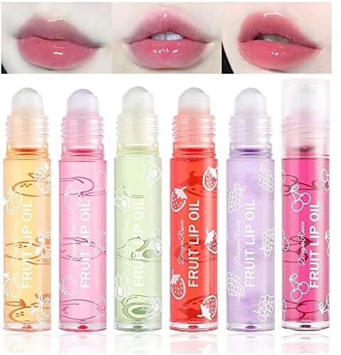 Azonee 6 Pcs Lip Gloss Set, Transparent Fruit Flavored Lip Glow Colorless Moisturized Liquid Lipstick Plumping Lip Oil Long Lasting Moisturizing No-Sticky Lip Gloss
