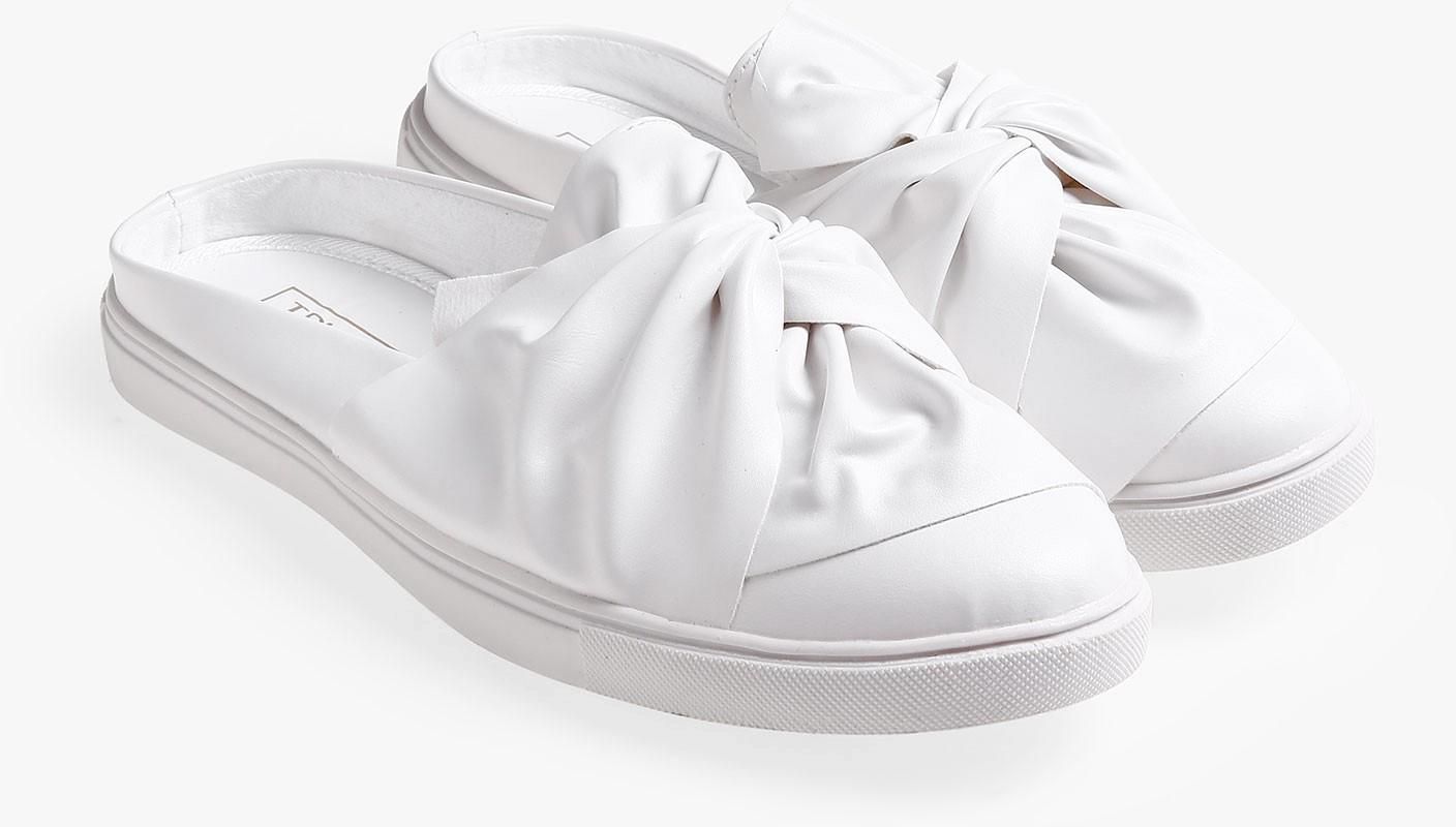 White Wrap Knot Slip On Shoes