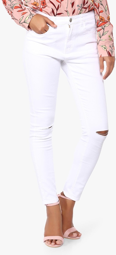 White Ripped Knee Skinny Jeans