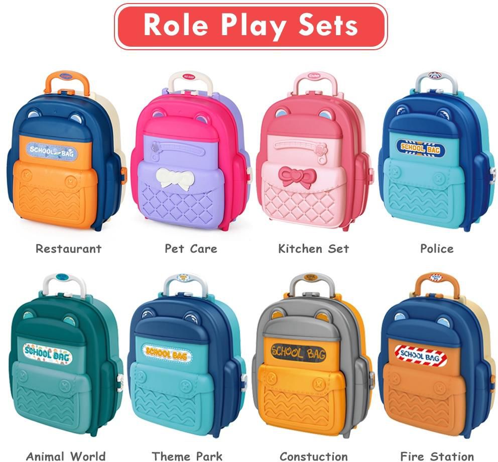 Little Story - 2in1 Police Station W/Police Car & Block Set School Bag (219 Pcs) - Blue- Babystore.ae