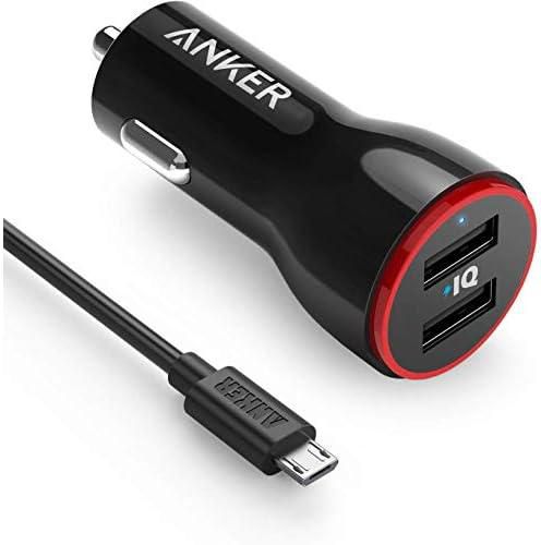 Car Charger, Anker 24W Dual USB Car Charger Adapter, PowerDrive 2 for iPhone XS/MAX/XR/X/8/7/6/Plus, iPad Pro/Air 2/Mini, Samsung S10/S9/S8/S7, Note 10/9, LG, Nexus, HTC, and More