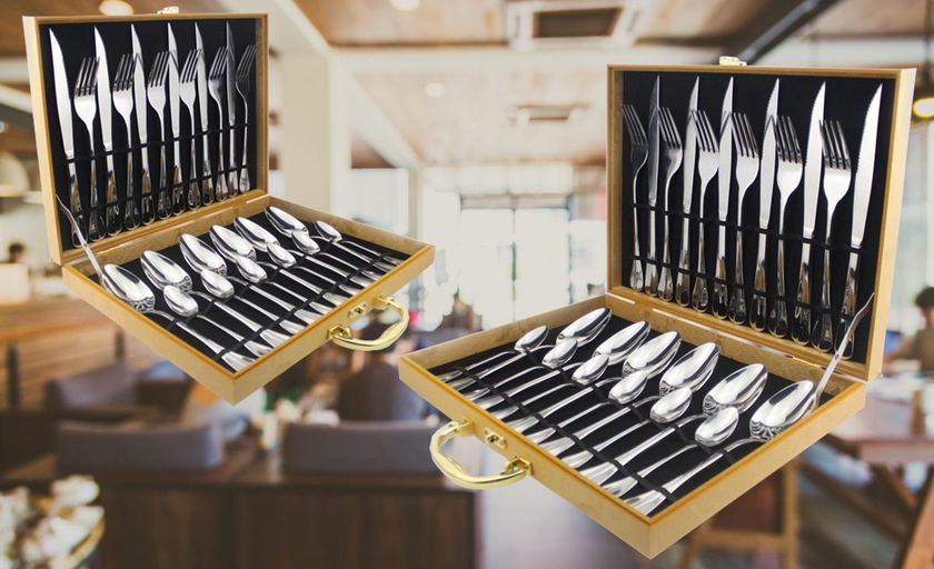 Gdeal Exclusive Gold Plated Floral Gift Box 24pcs Stainless Steel Cutlery Set