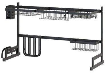 Stainless Steel Expandable Adjustable Large Kitchen Over Sink Dish Drying Rack Black 85 x 32 x 52cm