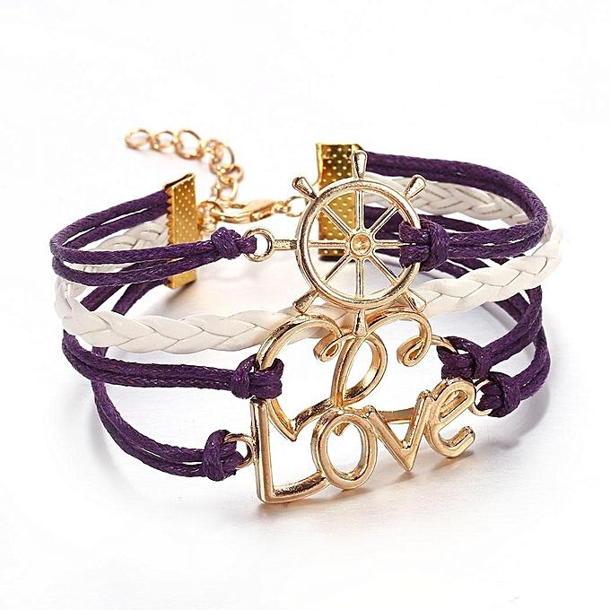 Sunshine Women Vintage Style Love Heart Rudder Multi Layer Wax Rope Bracelets Jewelry Gifts