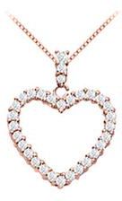14K Rose Gold Floating Heart Diamond Pendant Necklace 0.35 Carat Diamonds