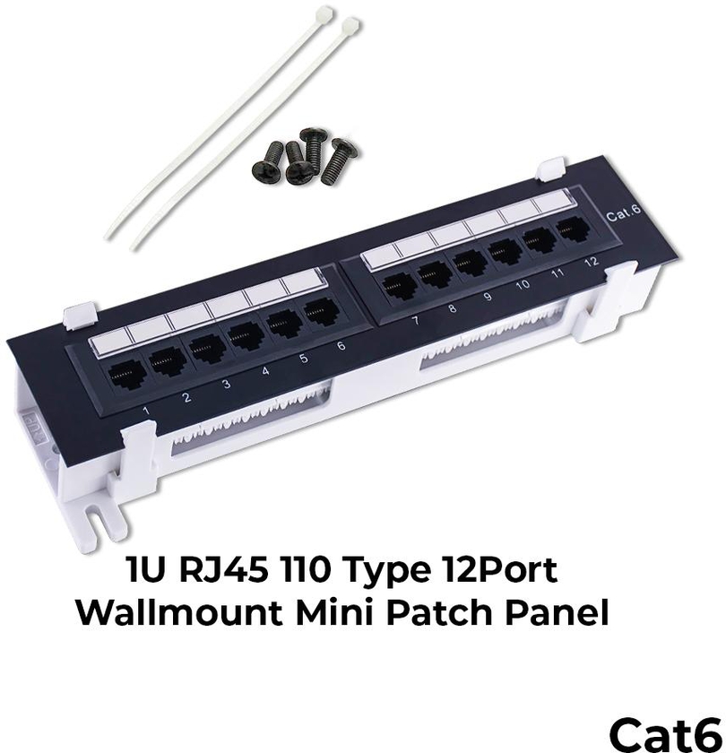 Switch2com Cat6 1U RJ45 110 Type 12Port Wallmount Mini Patch Panel