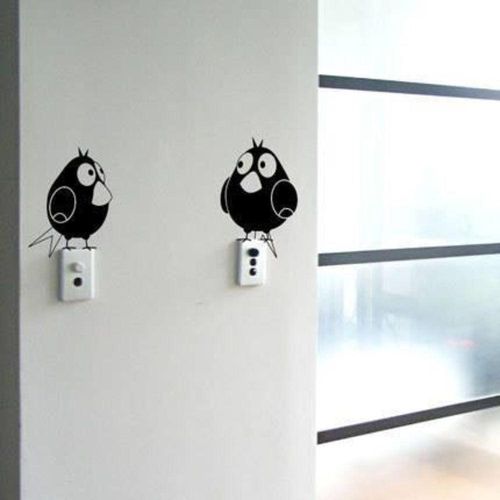 Waterproof Two Fatty Birds Decorative Wall Sticker Black - 10x10 cm