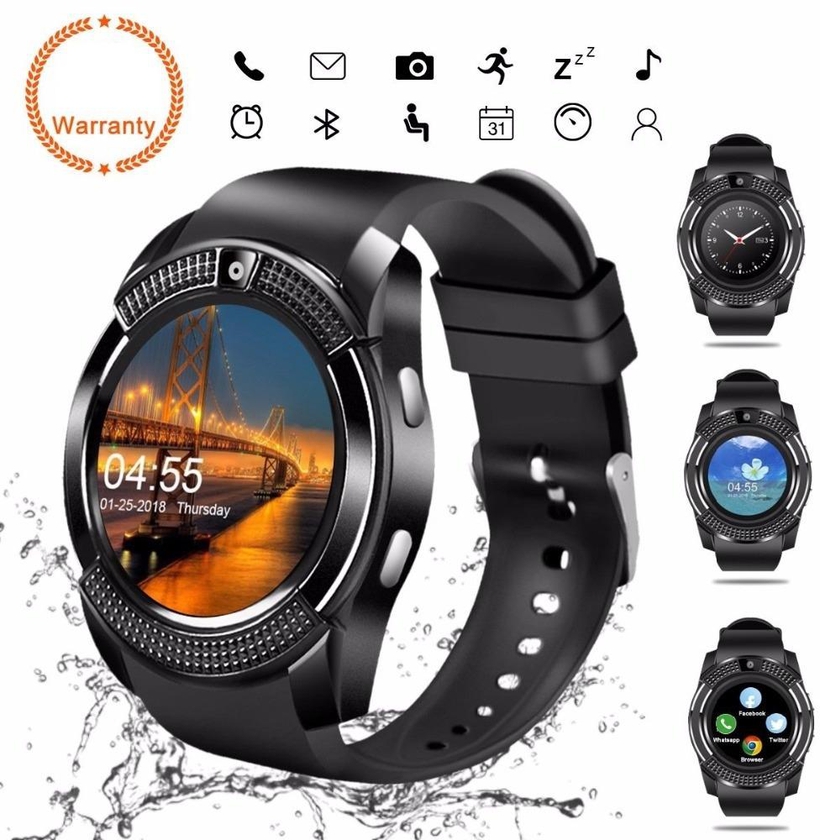 Smartwatch V8 Touch Screen Sports Round Screen Smart Phone Watch – Black