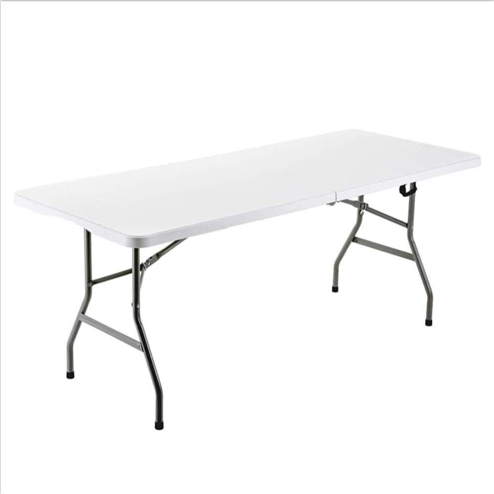 LANNY Heavy Duty Folding Plastic Table ZK180 Portable Centerfold Ideal for Crafts Inside/Outside Indoor/Outdoor Waterproof Sunproof Events Application Convenient Carry Handle 6-person White