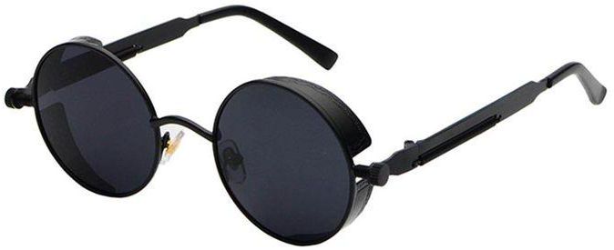Men Women Vintage Round Style Sun Glasses UV400 Polarized Steampunk Sunglasses Black Frame And Grey Flake