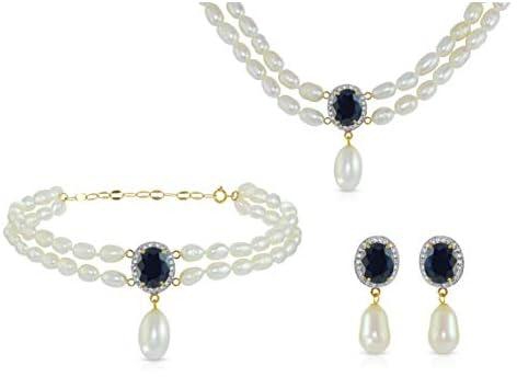 Vera Perla 18K Gold 0.48 Ct. Diamonds, Sapphire & Pearl Jewelry Set