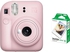 FujiFilm Instax Mini 12 Instant Camera, 60mm - Blossom Pink, with Instax Mini Film Sheets - 10 Packs