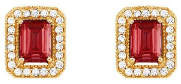 Fancy Garnet and Cubic Zirconia Fashion Halo Earrings in 14K Yellow Gold