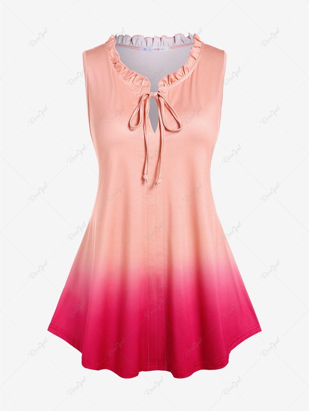 Plus Size Ruffles Collar Ombre Tank Top with Tie - M | Us 10