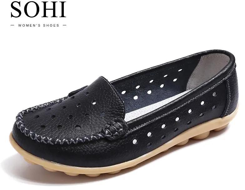 SOHI 1 Pairs Soft Leather Loafers Shoes Hollow Breathable Shallow Moccasins Flats Driving Shoes