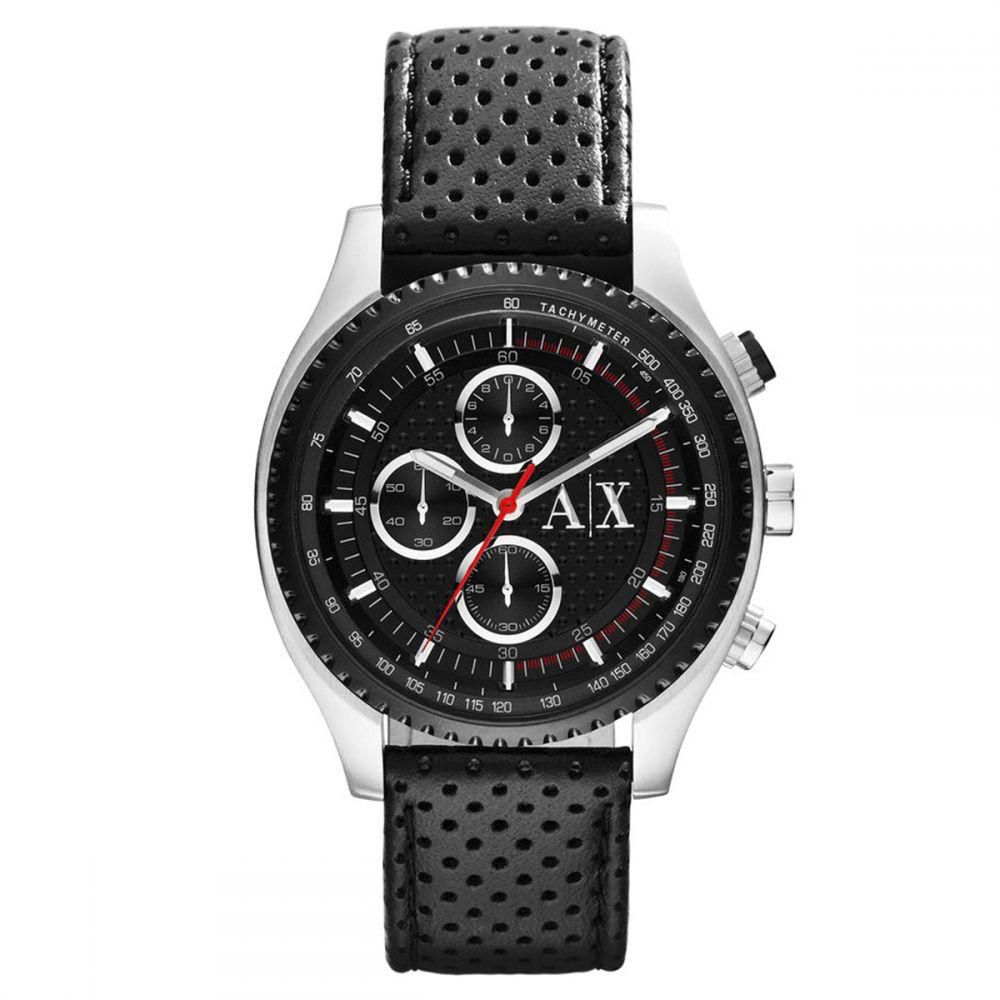 ساعة ارماني اكستشينج سوداء للرجال بسوار من الجلد كرونوغراف - AX1600