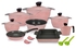 Master Granite Cookware Set 19 Piece Flower (Pot 18,20,24,28 cm - Frying Pan 26 - Milk Pan 14 - Casserole 31 - Oven Tray 26 - 4 Pcs Silicone Mask - 2 Pcs Serving) Pink