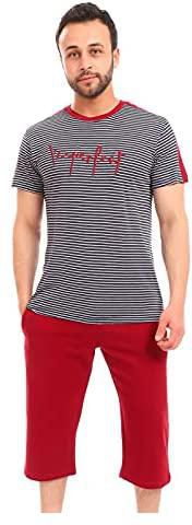 Andora Short Sleeve Striped T-Shirt with Pantacourt Pajama Set for Men XXL