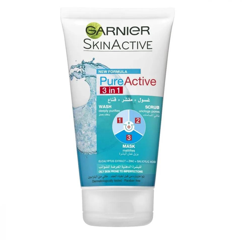 Garnier | Skin Naturals Pure Active 3 in 1 Wash & Scrub & Mask | 150ml