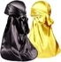 Fashion 2 Pcs Stretchy Black + Yellow Silk Durag/wave Drag - QUALITY GUARANTEED