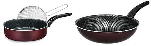 Trueval frying pan with frying net - dark red + Trueval deep frying pan 28 cm- dark red