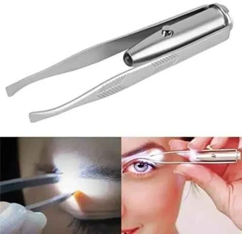 Stainless Steel Eyelash & Eye Hair Tweezers With Led Light For Hair Removal