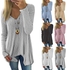 Women Long Sleeve Solid Color Pullover V Collar Irregular Tops Sweater