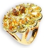 خاتم نسائي ‫(شكل وردة) مطلي بالذهب ومرصع بفصوص كبيرة من الزركون النقي الملون ‫(حجم كبير جدا)